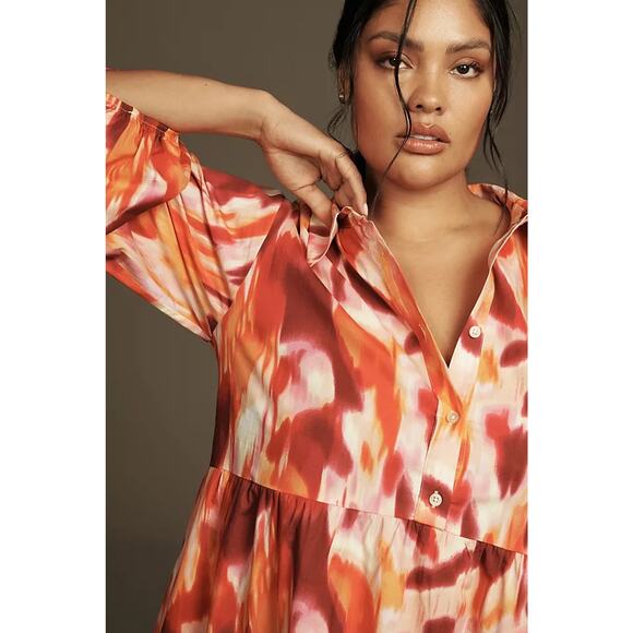 nwt ANTHROPOLOGIE MAEVE sz 3X The Bettina shirt dress in dark orange motif - Picture 4 of 5